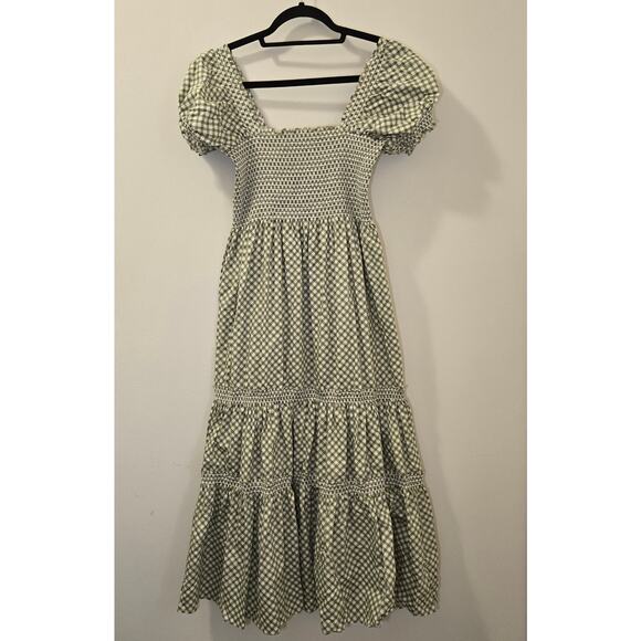 o.p.t NWOT Square Neck Smocked Maxi Dress‎ Green Gingham Size Large - Picture 3 of 9